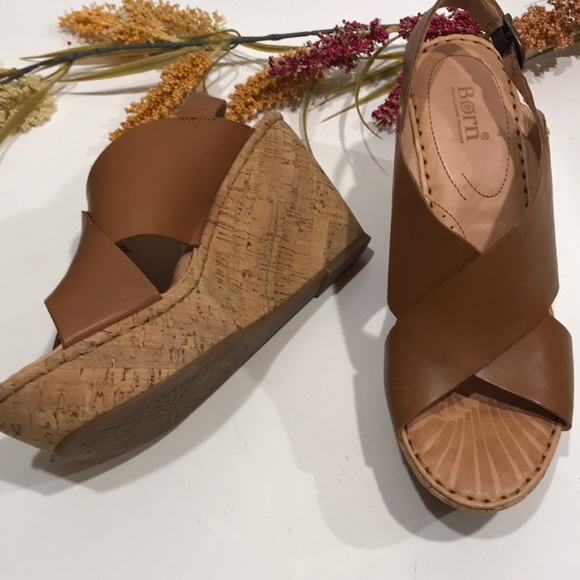 BORN Emmy wedge sandal cork heel open toe buckle - Picture 6 of 8